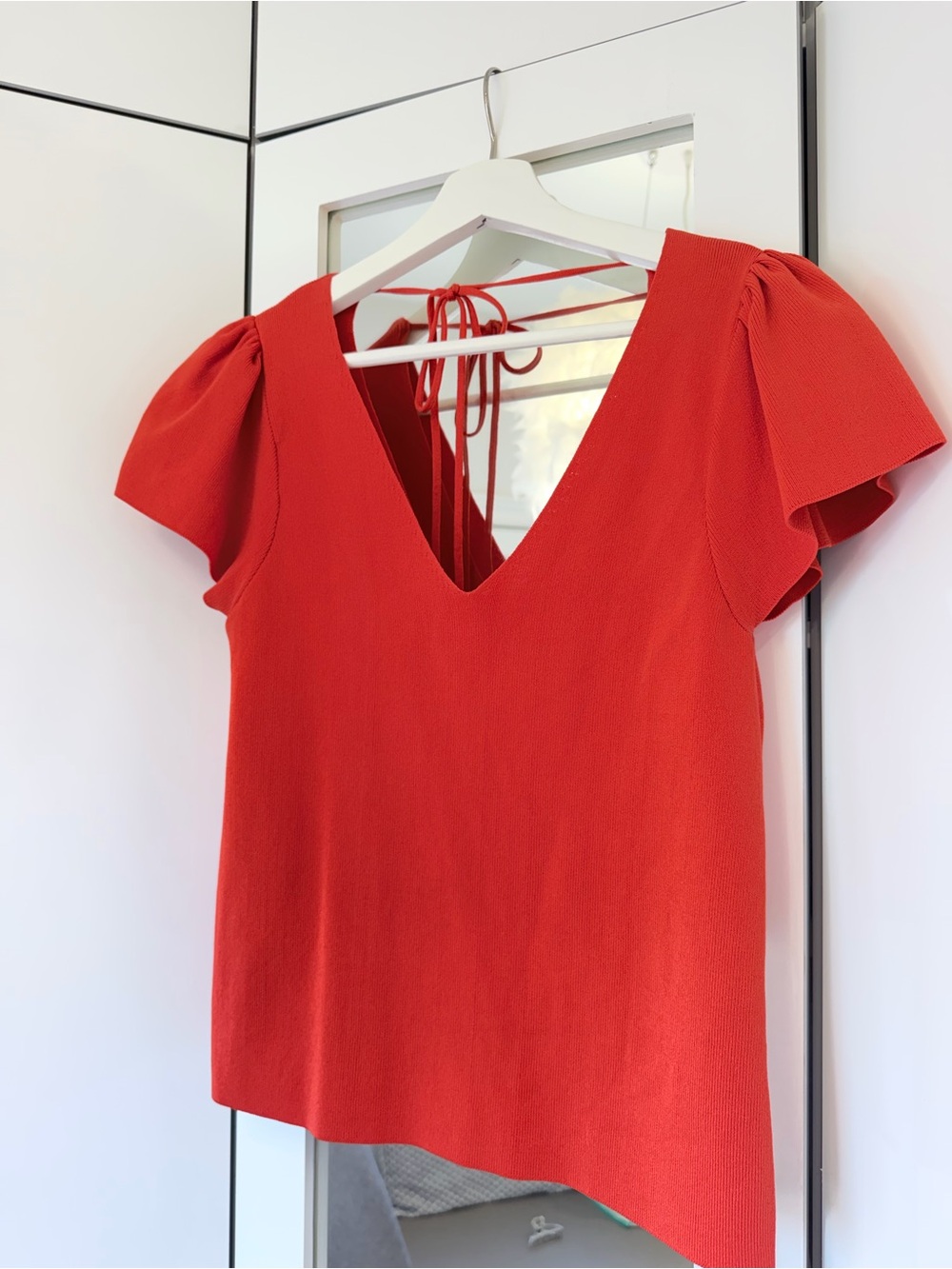 Red V-Neck Flutter Sleeve Top